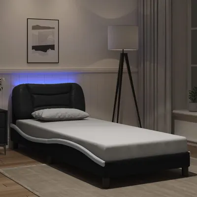 vidaXL Cadru de pat cu LED fără saltea Hvar negru/alb 90x200 cm