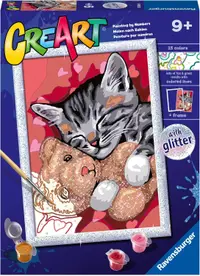 Set de pictură pe numere Ravensburger CreArt -Pisicuță și ursuleț de pluș