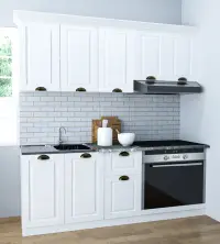 Set bucatarie SQUARE 180 cm, 6 corpuri, corp cuptor, blat termorezistent, fronturi MDF, alb rustic