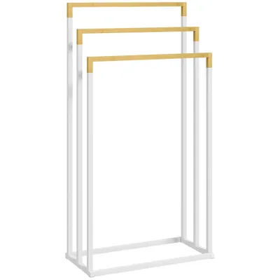 kleankin Suport pentru Prosoape din Bambus și Oțel cu Design Independent, 45x22.5x86 cm, Alb | Aosom Romania