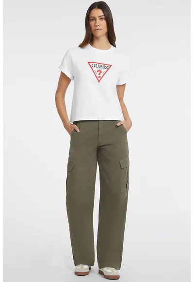Tricou lejer din bumbac organic cu imprimeu logo pe piept - Rosu/Alb
