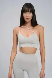 Bustieră Sport Push-Up cu Bretele Versatile, 53615, gri deschis