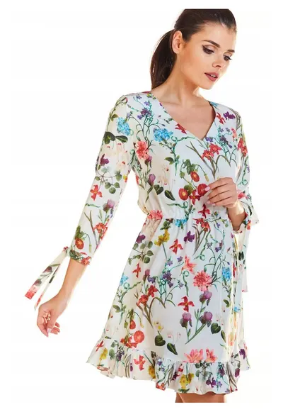 Rochie dama Poliester - M195 - Flori Ecru - Ecru