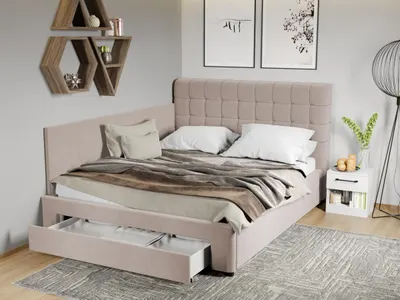 Pat Tapitat de colt Rivo cu somiera si sertar Bej - Swing 2 160x200