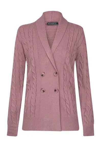Cardigan din amestec de lana cu model torsade - Roz prafuit