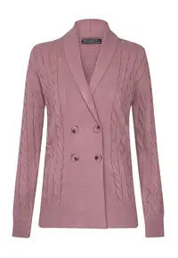 Cardigan din amestec de lana cu model torsade - Roz prafuit