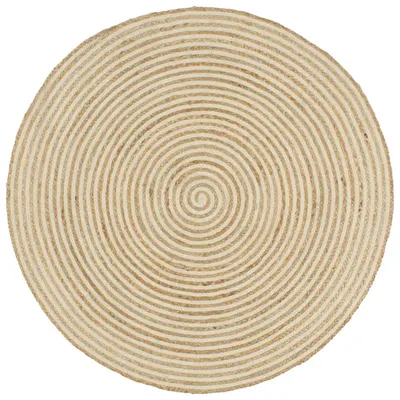 vidaXL Covor lucrat manual cu model spiralat, alb, 120 cm, iută