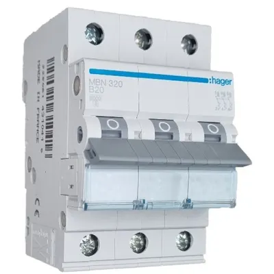 Siguranta automata 3P, 20A, 6kA, curba B Hager MBN320