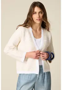 Cardigan fara inchidere cu broderie florala - Crem