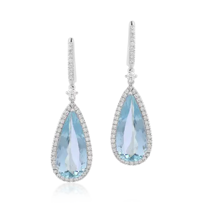 Cercei din aur alb cu acvamarine pear de 10.52ct si diamante round de 0.92ct