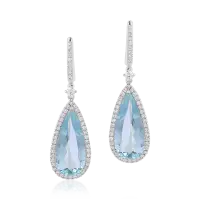 Cercei din aur alb cu acvamarine pear de 10.52ct si diamante round de 0.92ct