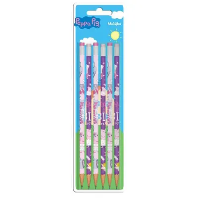 Peppa Pig- Set 6 creioane cu gumă în blister