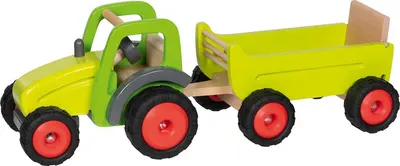 Jucărie din lemn Goki - Tractor cu remorcă