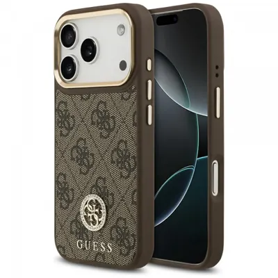 Husa MagSafe pentru Apple iPhone 17 Pro, Guess, 4G Strass Logo, Maro