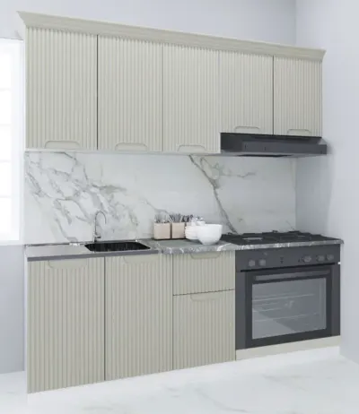 Set bucatarie SPACE 180 cm, 6 corpuri, corp cuptor, blat termorezistent, fronturi MDF, crem