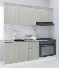 Set bucatarie SPACE 180 cm, 6 corpuri, corp cuptor, blat termorezistent, fronturi MDF, crem