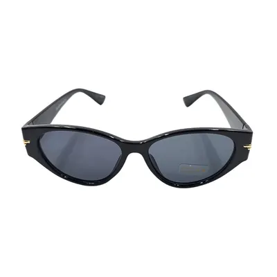 Ochelari de soare, damă, Tiara, negri lucioși, formă cat-eye cu accente aurii, lentile fumurii închise, protecție UV 400