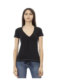 Tricou slim fit cu decolteu in V - Negru