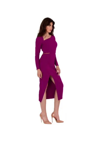 Rochie cu decolteu asimetric - - Visiniu