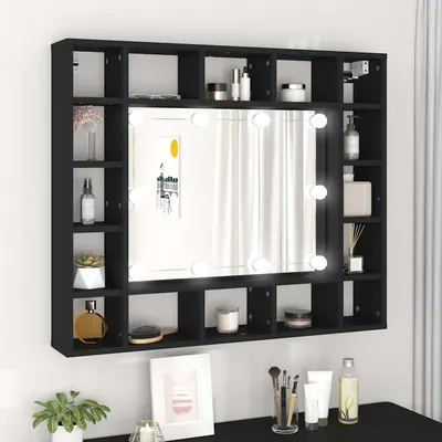 vidaXL Dulap cu oglindă cu LED, negru, 91x15x76,5 cm