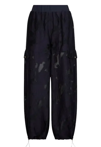 Pantaloni relaxed fit cu talie medie si elastica - Albastru inchis