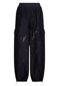 Pantaloni relaxed fit cu talie medie si elastica - Albastru inchis