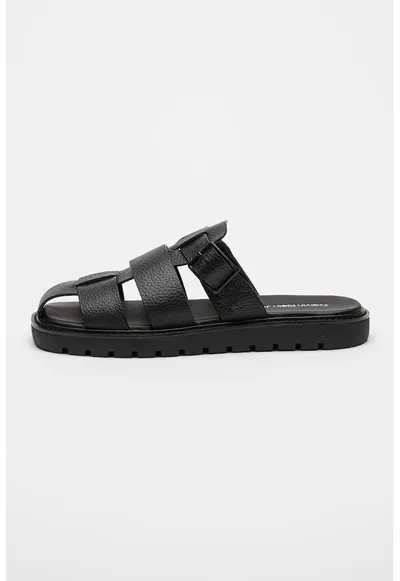 Papuci din piele - Negru