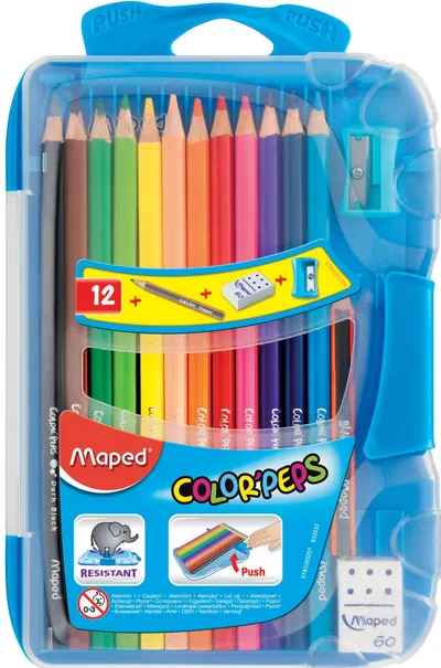 Creioane colorate Maped Color Peps - 12 culori, hartie albastra
