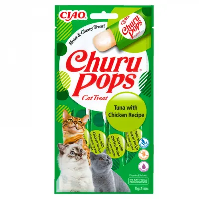 Recompense pentru pisici Churu Pops cu pui ton 4 buc x 15 gr