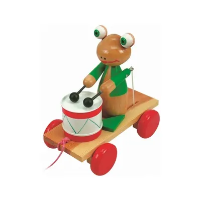Jucarie de tras din lemn Woody - Broasca cu toba