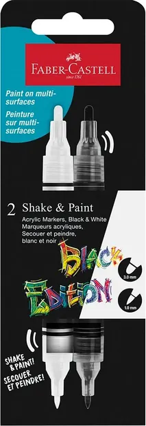 Set de markere acrilice cu două capete Faber-Castell Black Edition - Alb și negru