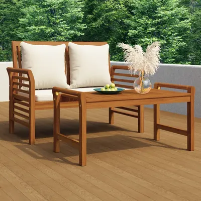 Gossi set mobilier gradina cu perne alb crem, 2 piese, lemn masiv