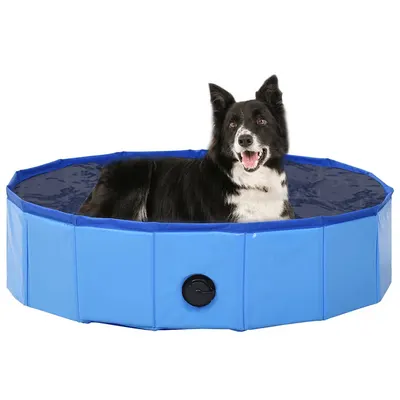 vidaXL Piscină pentru câini pliabilă, albastru, 80 x 20 cm, PVC