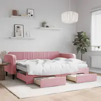 Gossi pat de zi cu extensie si sertare, roz, 80x200 cm, catifea