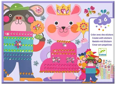 Set creativ Djeco - Decorează animale amuzante cu autocolante