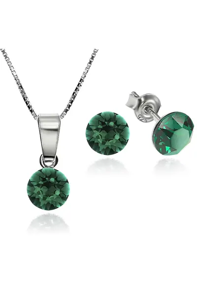 Set Argint 925 placat cu rodiu cu cristale Swarovski® Xirius Emerald 6mm Surub + Lant