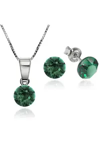 Set Argint 925 placat cu rodiu cu cristale Swarovski® Xirius Emerald 6mm Surub + Lant