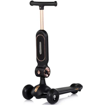 Trotineta pentru copii Chipolino Bloomi black, cu sezut, 3 roti cu lumini, ghidon reglabil, greutate admisa 50 kg