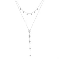 Lantisor argint 925, JW1768, model dublu lung, placat cu rodiu