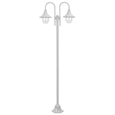 vidaXL Stâlp cu lumini de grădină E27 220 cm, aluminiu 2 lămpi, alb
