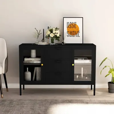 vidaXL Servantă, negru, 105x35x70 cm, oțel și sticlă securizată