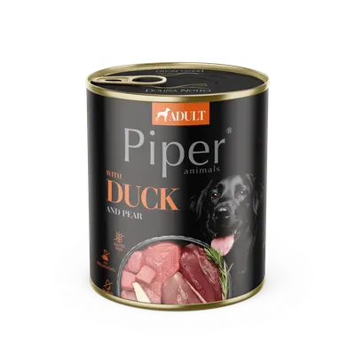 Hrana umeda pentru caini PIPER DOG, carne de rata si pere- 800g