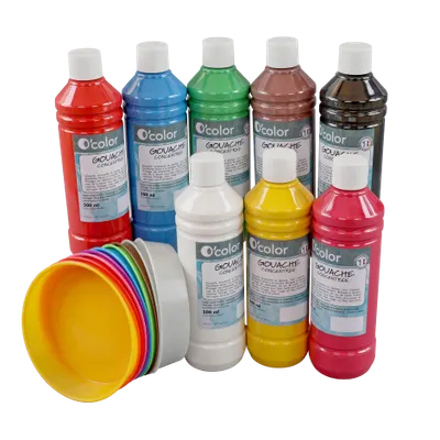 Guasa lavabila 8 x 500 ml si 10 boluri pentru pictura, culori primare