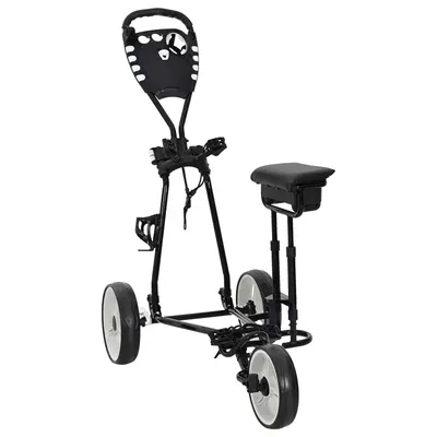 vidaXL Troler de golf cu scaun Negru și Alb Fier Pliabil