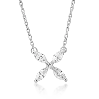 Lant cu pandantiv din aur alb cu diamante marquise si rotunde de 0.35ct