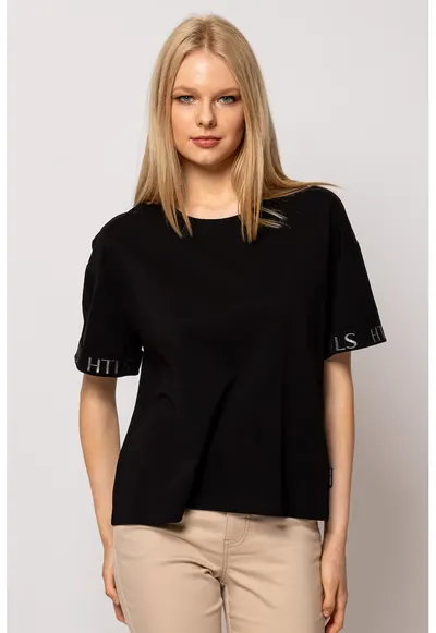 Tricou cu model uni si decolteu la baza gatului Morell - Negru
