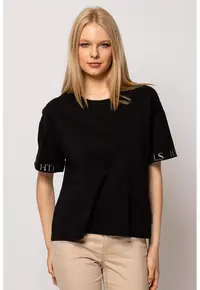 Tricou cu model uni si decolteu la baza gatului Morell - Negru