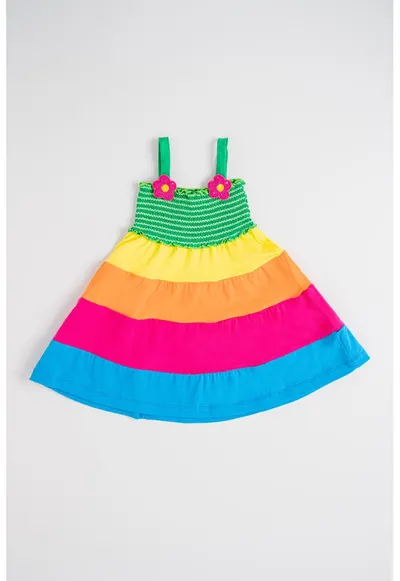 Rochie evazata fara maneci cu aplicatii florale - Multicolor