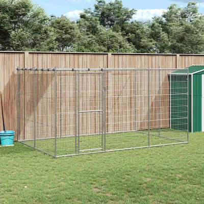 vidaXL Padoc câini de exterior cu acoperiș, 7,26 m², oțel galvanizat