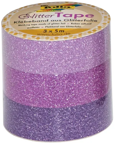 Banda adeziva decorativa stralucitoare Folia - Washi Tape, roz-violet, 3 bucati